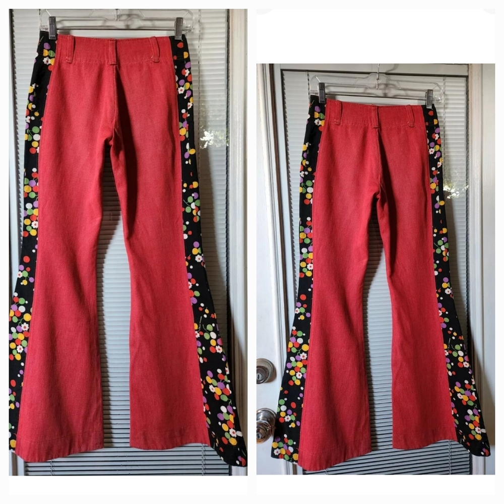 Vintage 60's/70's NUGGI Red Bell Bottoms with Contrast Inset Sides